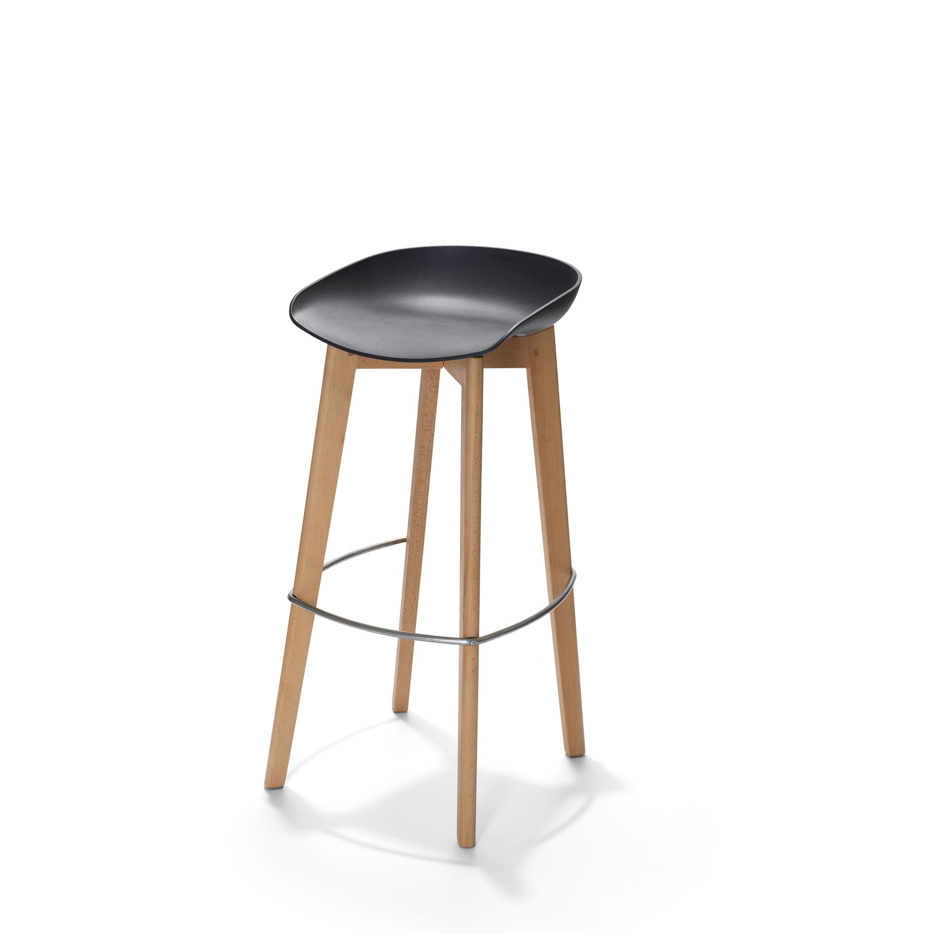 Keeve Stapelbare barkruk zwart low, berkenhouten frame en kunststof zitting, 53x47x90cm (LxBxH), 506F03SB