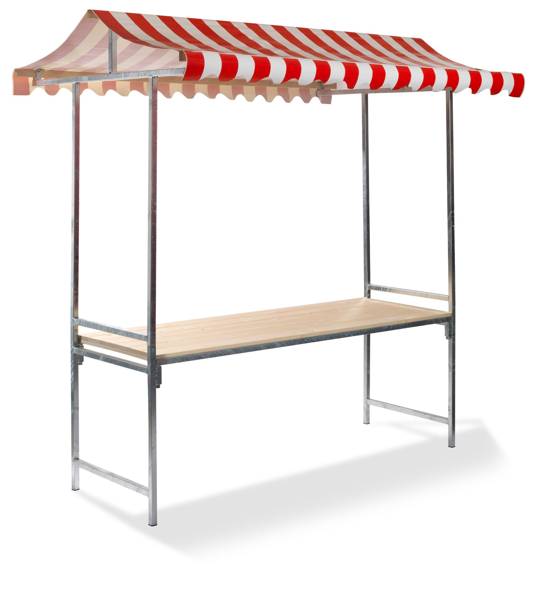 Professional Marktkraam rood-wit, brandwerend PVC zeildoek, vurenhout, 200x151x232cm (LxBxH)